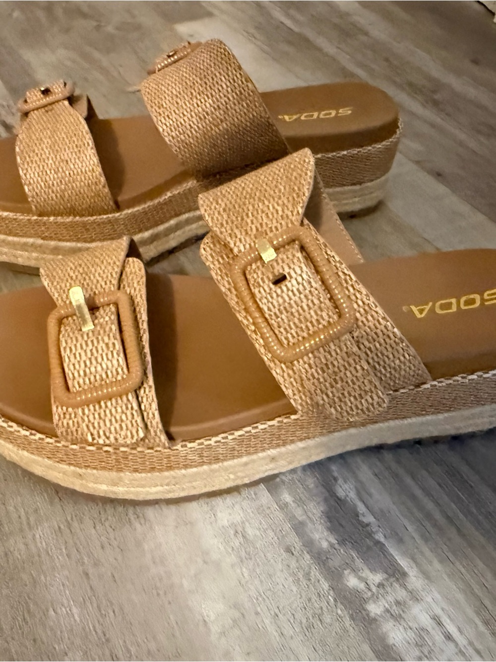 Soda Tan Woven Double-Buckle Slide Sandals - Picture 2 of 3